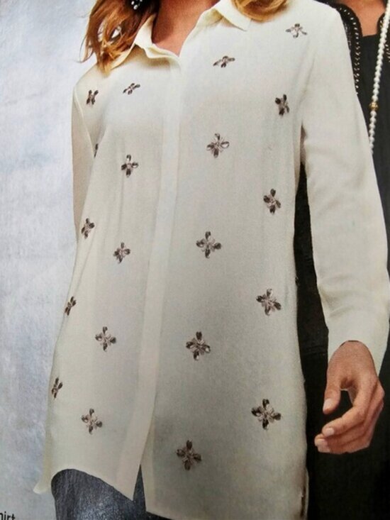 Chico's Tops - Embellished Ecru Diamond Stones Matida Button-Up Tunic Shirt size 2